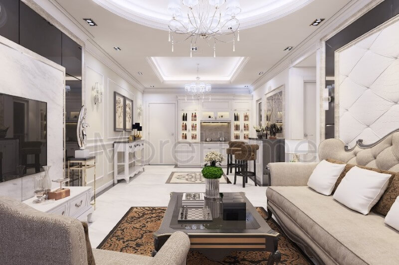 Mẫu thiết kế phòng khách chung cư đẹp là sự kết hợp hài hòa của nét đẹp hiện đại trẻ trung khỏe khoắn cộng với sự mềm mại sang trọng của phong cách nội thất cổ điển Ấn tượng với các mẫu thiết kế phòng khách tân cổ điển tiện nghi