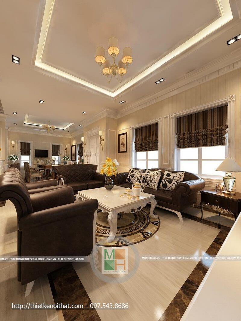 Thiết kế nội thất phòng khách phong cách tân cổ điển sang trọng, đẳng cấp Ấn tượng với các mẫu thiết kế phòng khách tân cổ điển tiện nghi