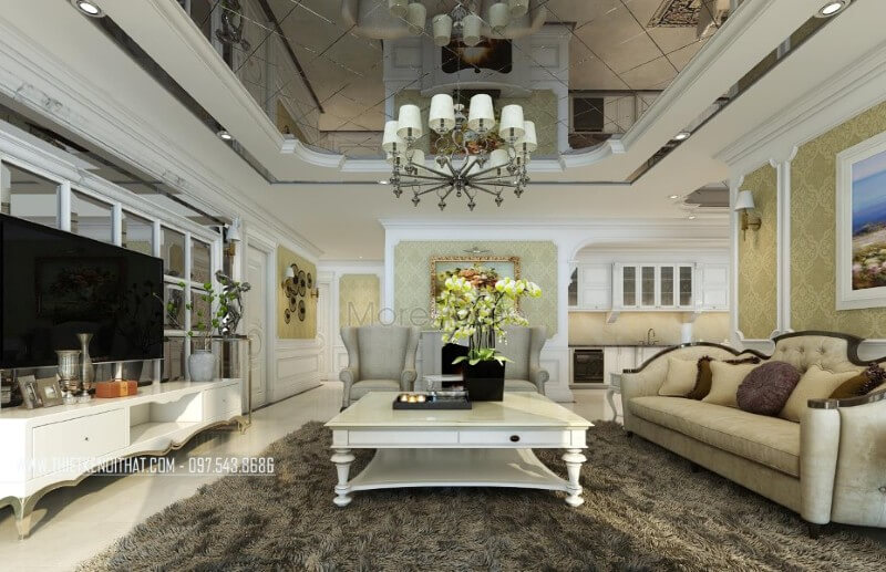 Thiết kế phòng khách chung cư cao cấp phong cách tân cổ điển Mẫu nội thất chung cư tân cổ điển