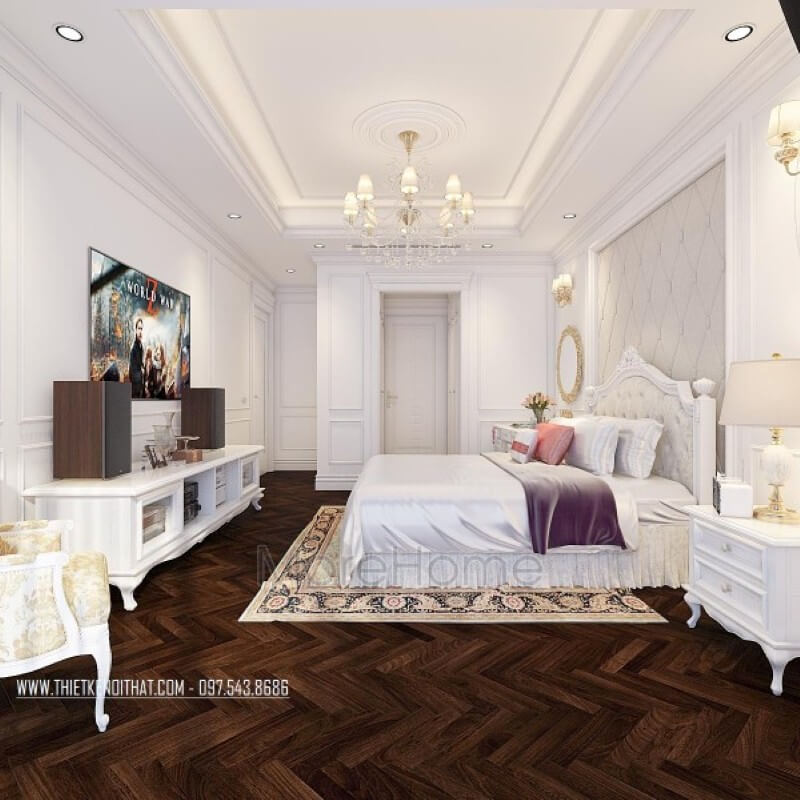 Giường ngủ chung cư tân cổ điển Giường ngủ chung cư tân cổ điển