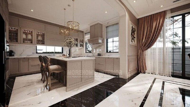 Trang trí nội thất phòng bếp cao cấp đẹp, sang trọng cho biệt thự, nhà phố.