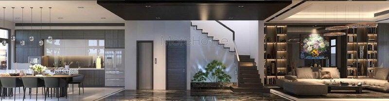 Thiết kế nội thất biệt thự, nhà phố hiện đại, độc đáo với ý tưởng thiết kế phòng khách liền phòng bếp, ăn.