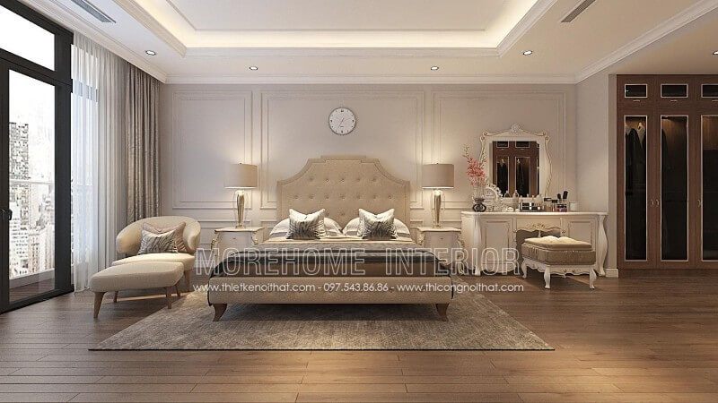 Giường ngủ độc đáo, cách điệu, phần chân giường được thiết kế đơn giản, chắc chắn vừa mang lại sự sang trọng đồng thời vẫn đảm bảo độ chắc chắn cho cả căn phòng