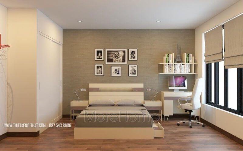 Tủ quần áo gỗ gỗ Acrylic với lối thiết kế âm tường giúp tối ưu diện tích tối đa cho không gian phòng ngủ