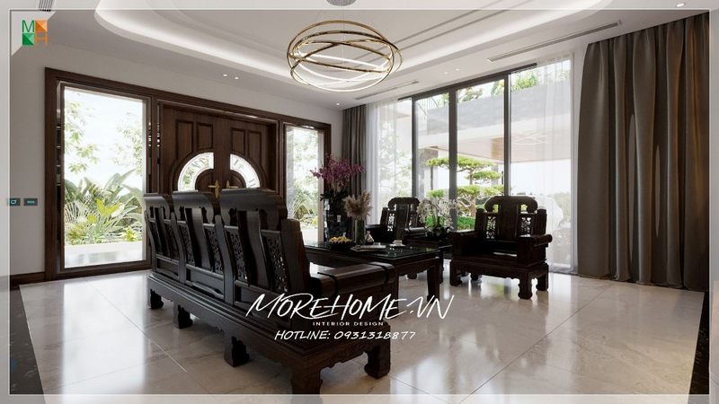 Thiết kế phòng khách nội thất được sắp xếp trang trí tiện nghi, thẩm mỹ phù hợp với sử dụng