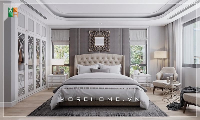 Mẫu gương trang trí tân cổ điển treo tường đầu giường ngủ thế hiện sự sáng tạo độc, lạ của nhà thiết kế.