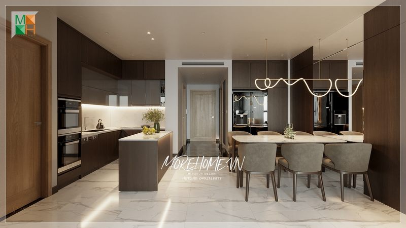 Bộ bàn ăn 6 ghế gỗ tự nhiên bọc nỉ màu nâu hiện đại cung cấp không gian gọn gàng, tiện nghi thoải mái và đạt được mức độ thẩm mỹ cao.