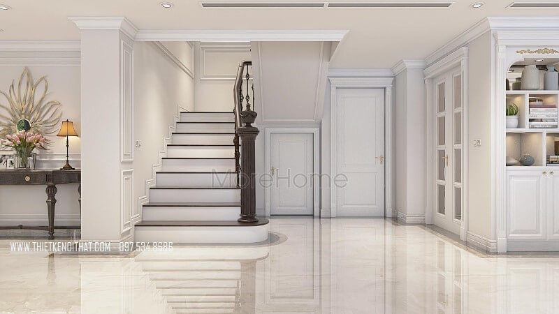 Mặt bậc cầu thang gỗ óc chó cao cấp được đặt tại duplex hà nội.