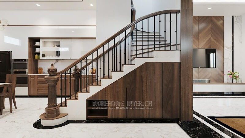 Trụ cầu thang gỗ óc chó nhập khẩu có chất lượng cao và có phong cách sang trọng.
