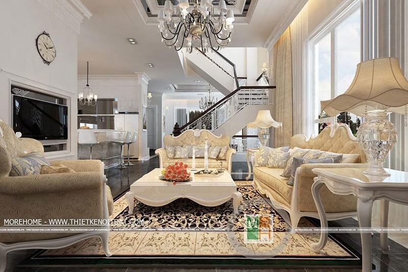 Nội thất phong cách tân cổ điển được thiết kế để tạo nên sự sang trọng và đẳng cấp cho nhà biệt thự.